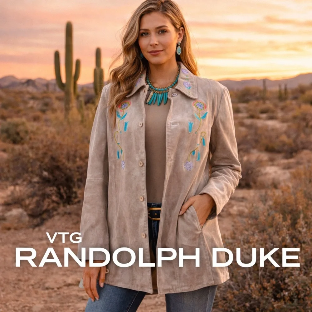 VTG Randolph Duke Genuine Suede Embroidered Western Jacket Leather Coat SIZE 12
